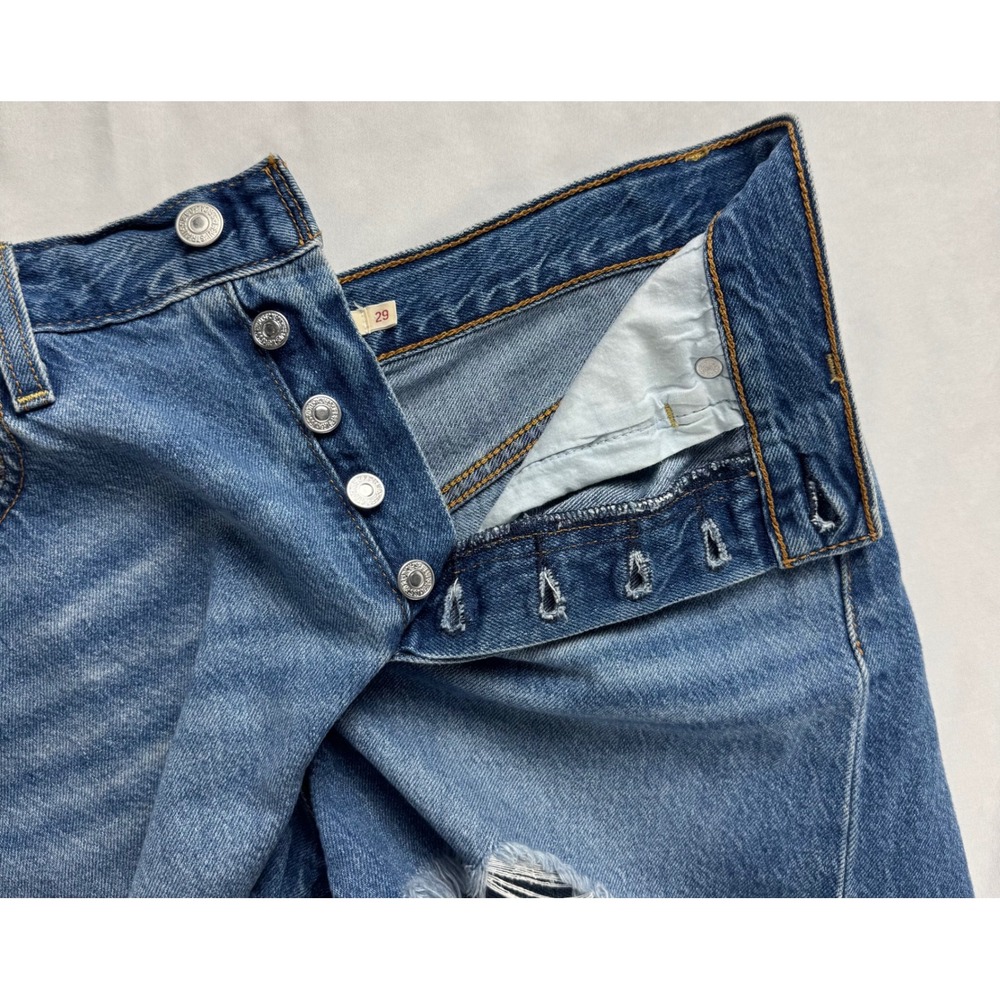 Levis Premium Ribcage Shorts Womens 29 High Rise Distressed Denim Medium Wash - Picture 6 of 16